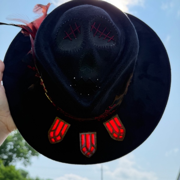 Skull Shaped Suede Halo Hat with Hand Made Stained Glass Windows - Picture 6 of 6